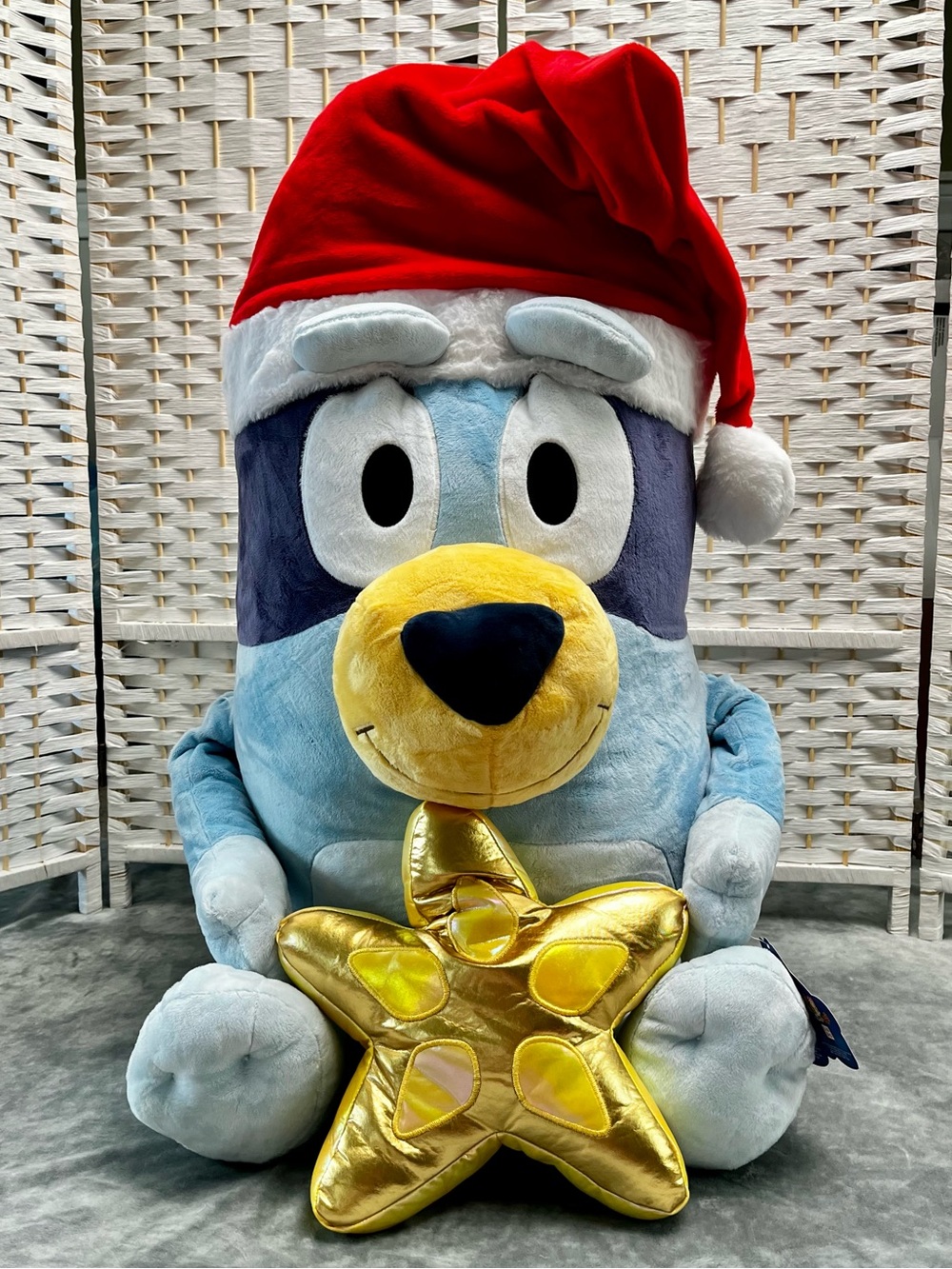 JUMBO 36" Bluey Christmas Plush w/ Santa Hat & Gold Star NWT